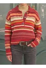 Belinda Button Collar Stripe Sweater