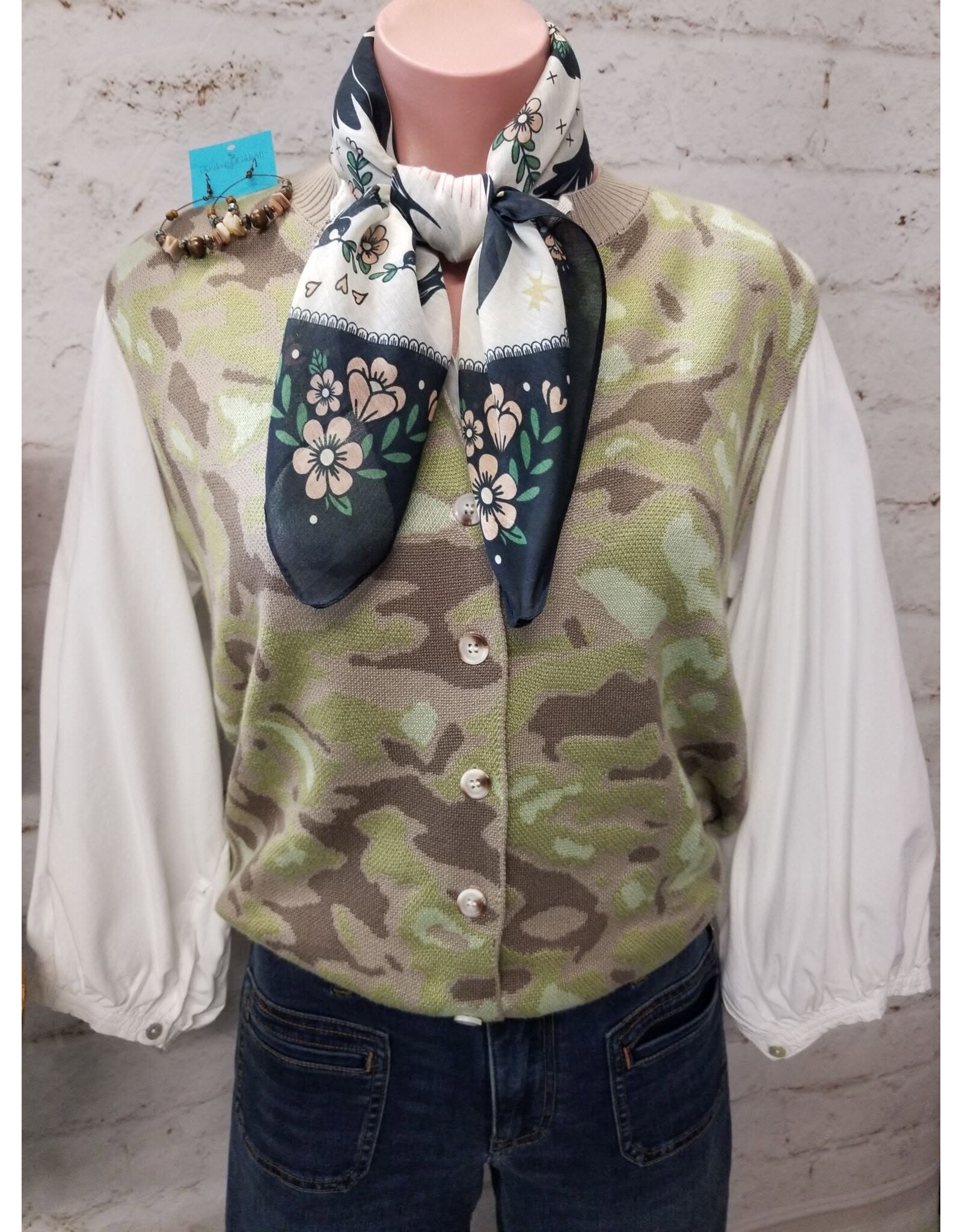 Carlie Camo Button-Up Sweater
