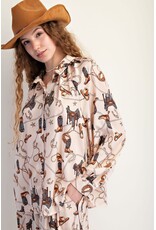 Willa Western Print Satin Top
