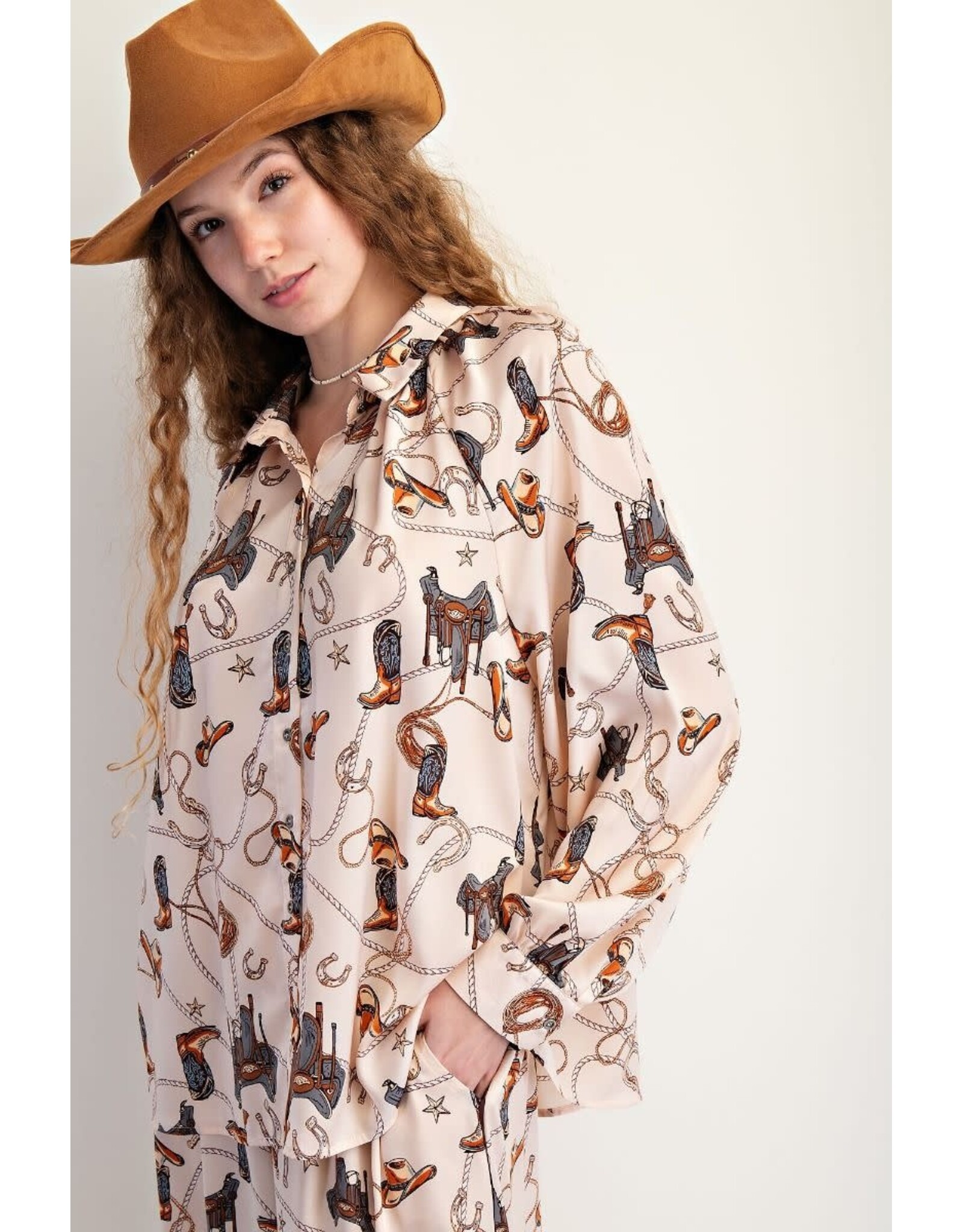 Willa Western Print Satin Top