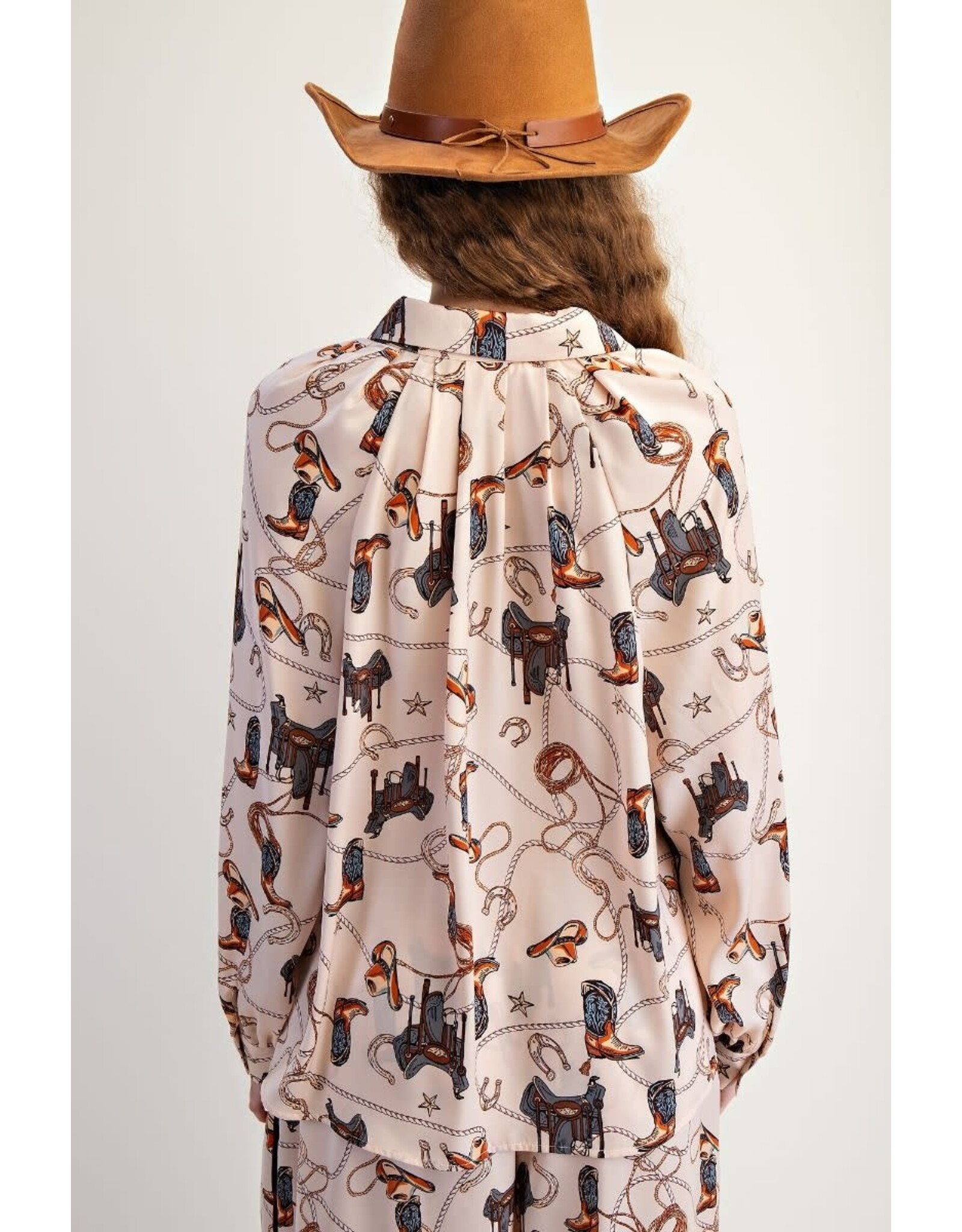 Willa Western Print Satin Top