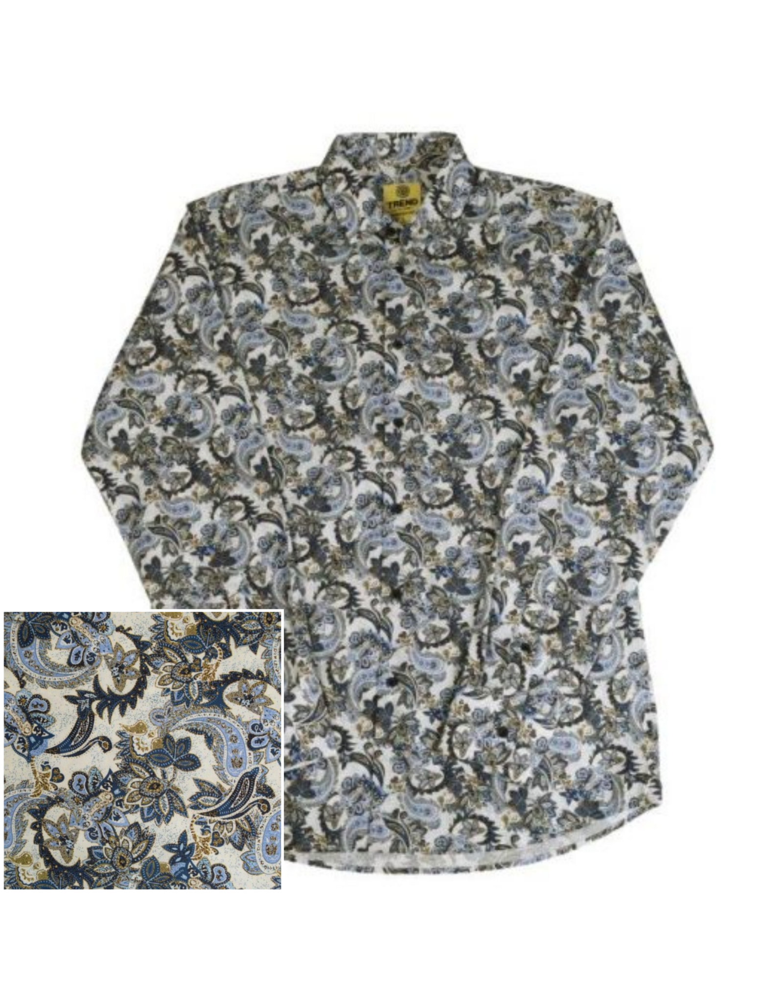 Mens Modern Fit Paisley Long Sleeve Shirt Blue