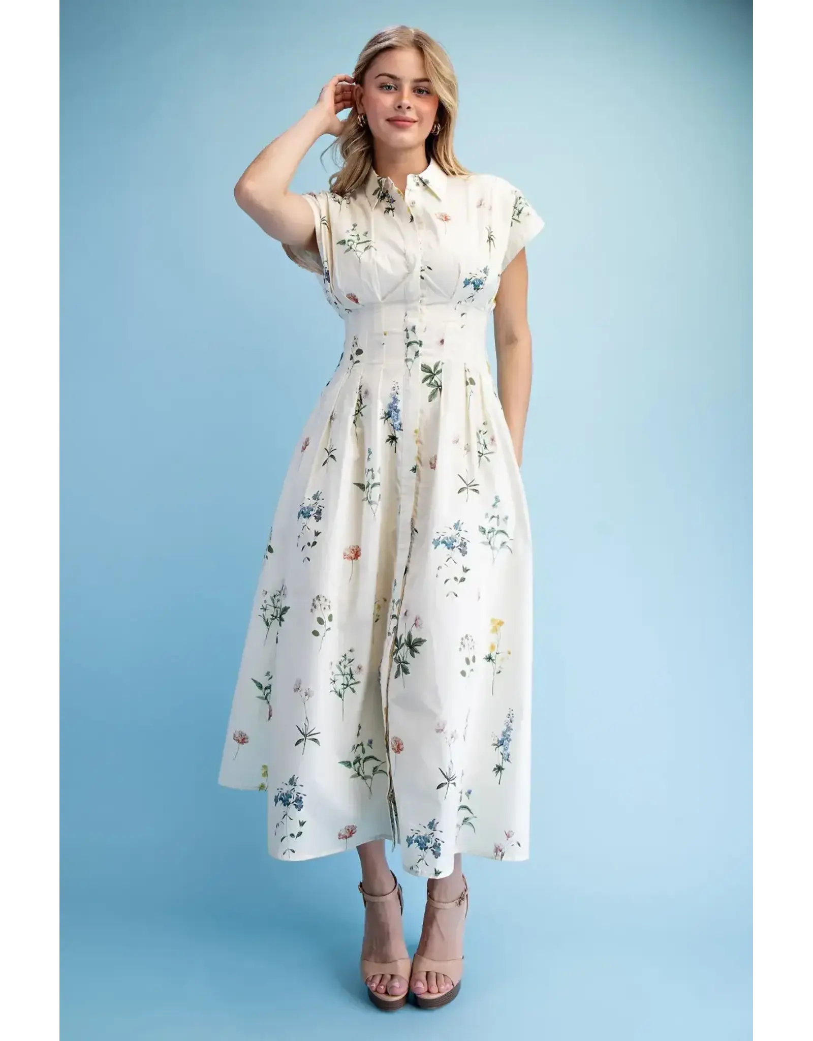 Ella Floral Midi Shirt Dress Vanilla Mix