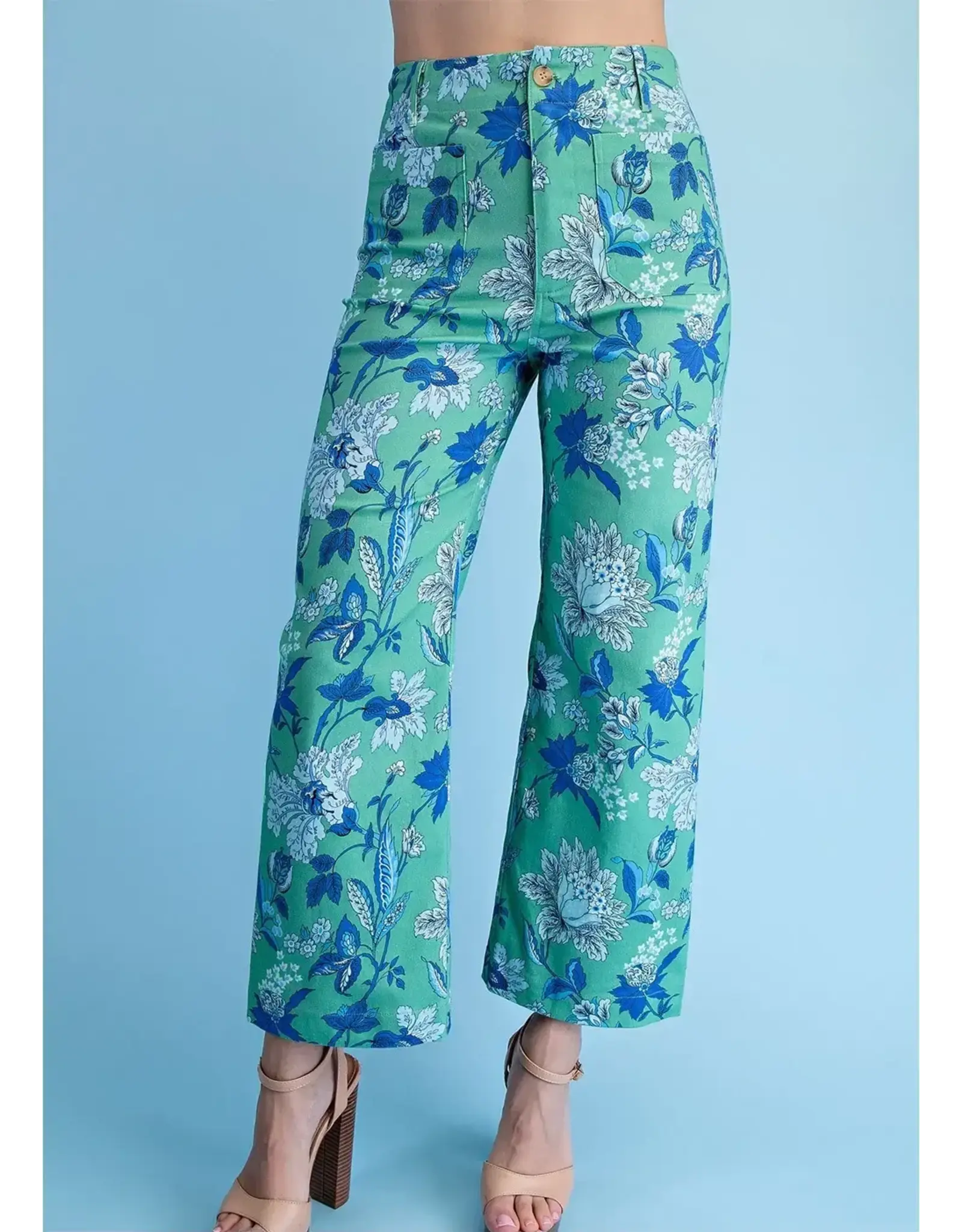 Monica Floral Ankle Crop Pant Green Mix