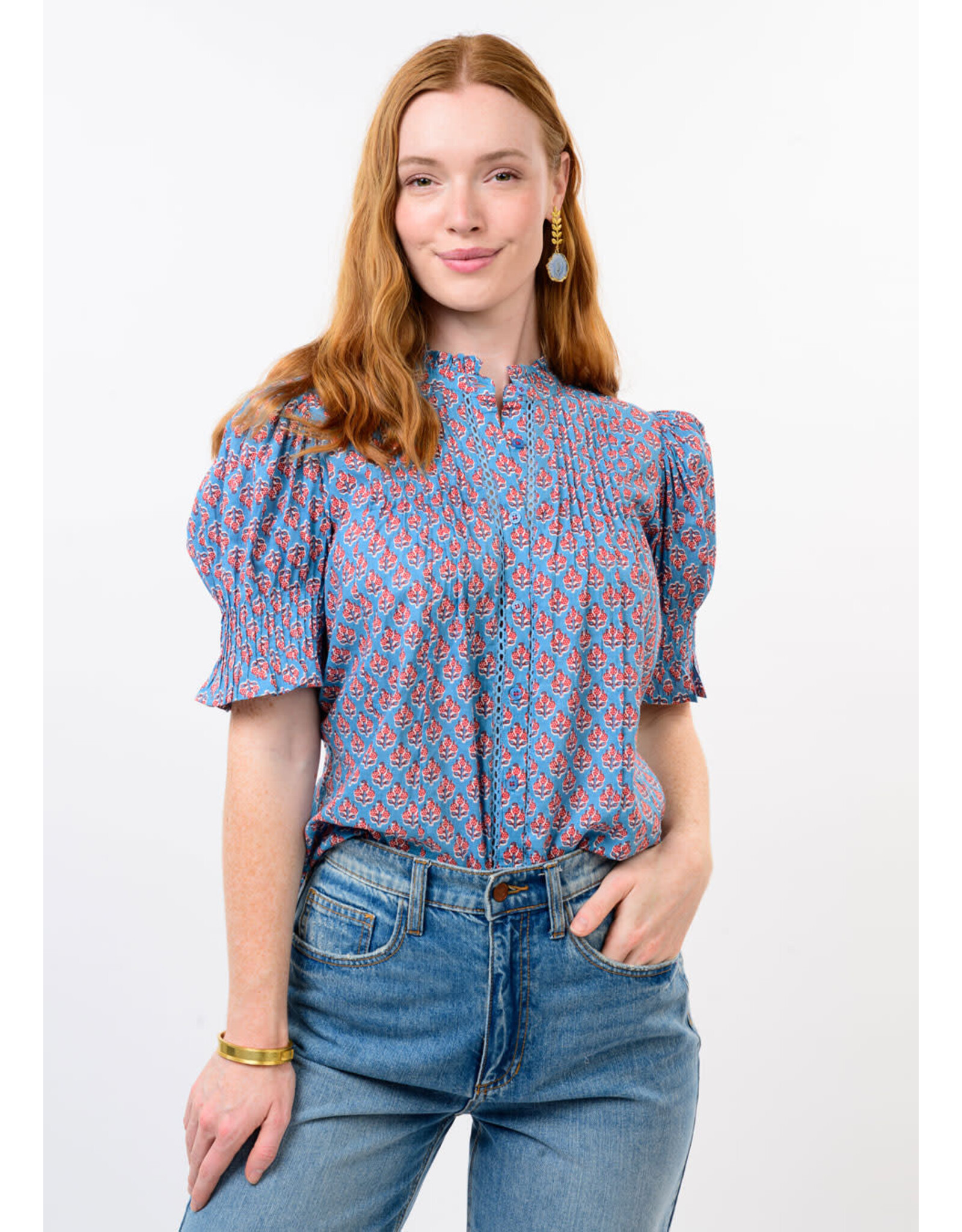 Ivy Jane Ivy Jane Block Floral Tuck Blouse Blue