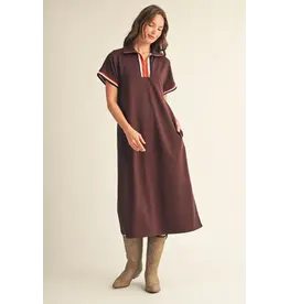 Stephanie Zip-Up Brown Midi Dress
