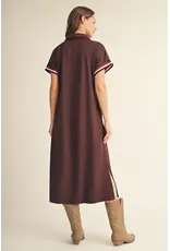 Stephanie Zip-Up Brown Midi Dress