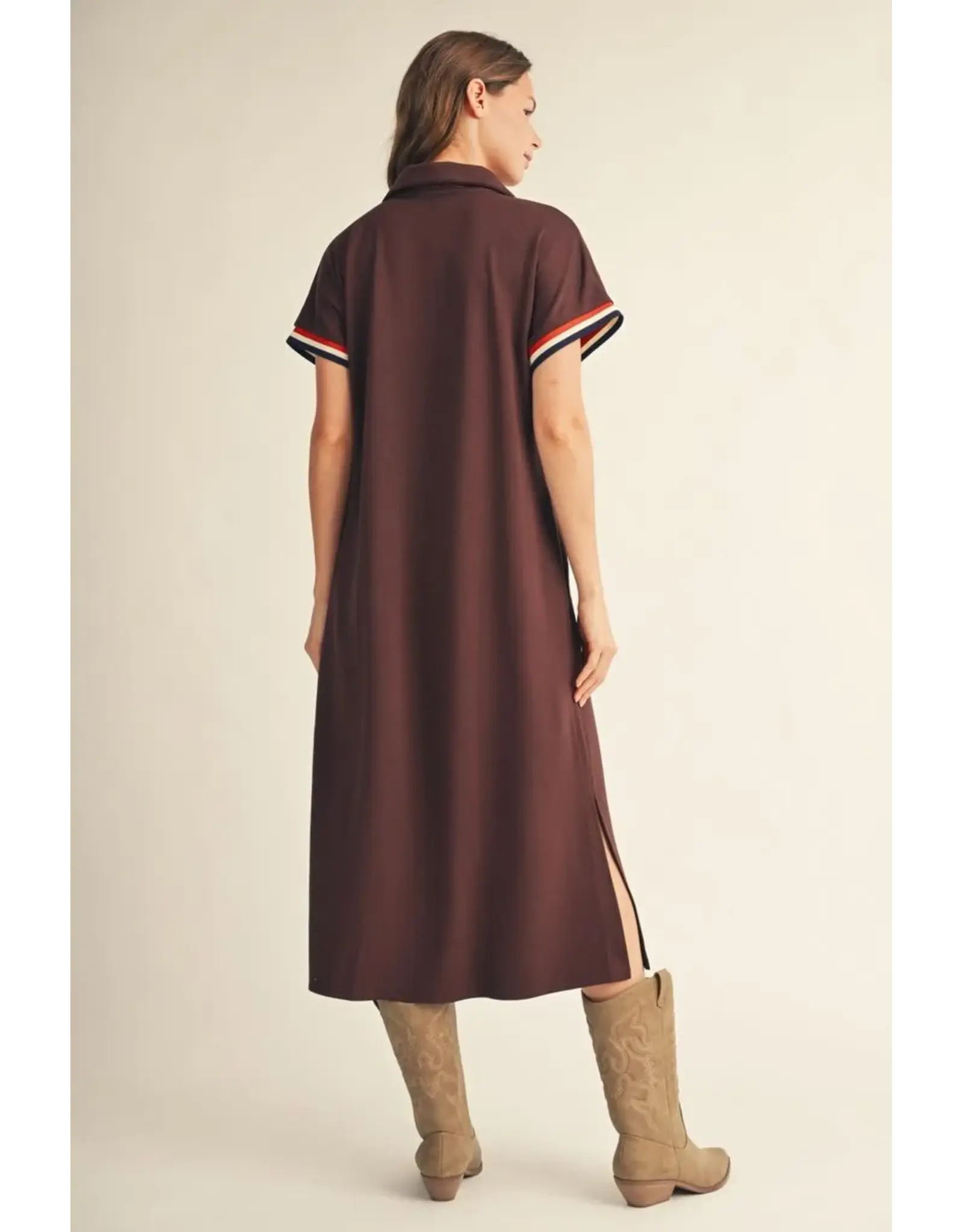 Stephanie Zip-Up Brown Midi Dress