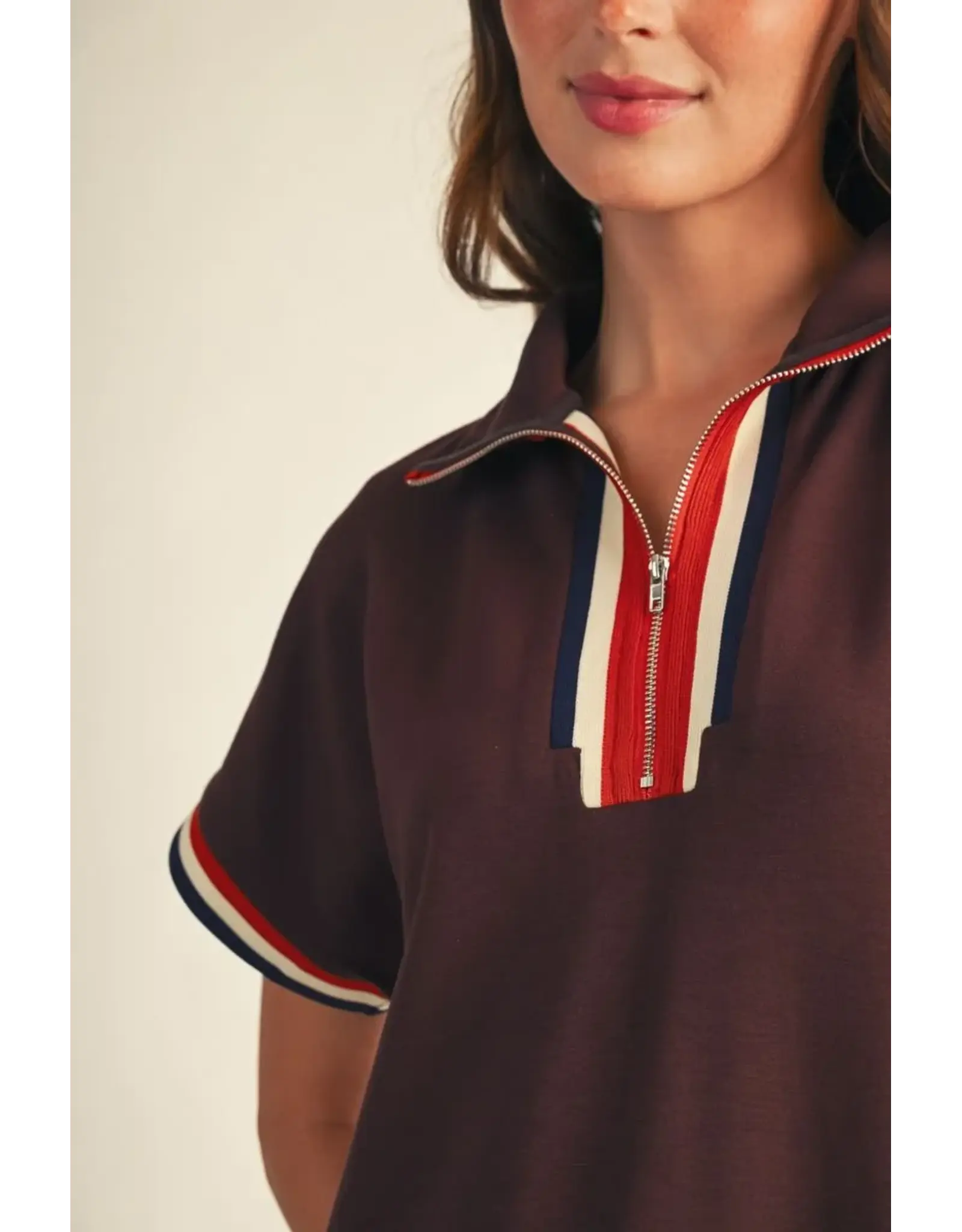 Stephanie Zip-Up Brown Midi Dress