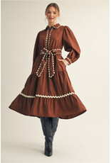 Santina Swirl Trim Brown Midi Dress