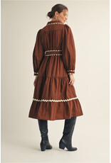Santina Swirl Trim Brown Midi Dress