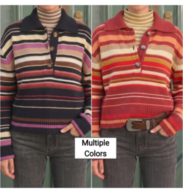Belinda Button Collar Stripe Sweater