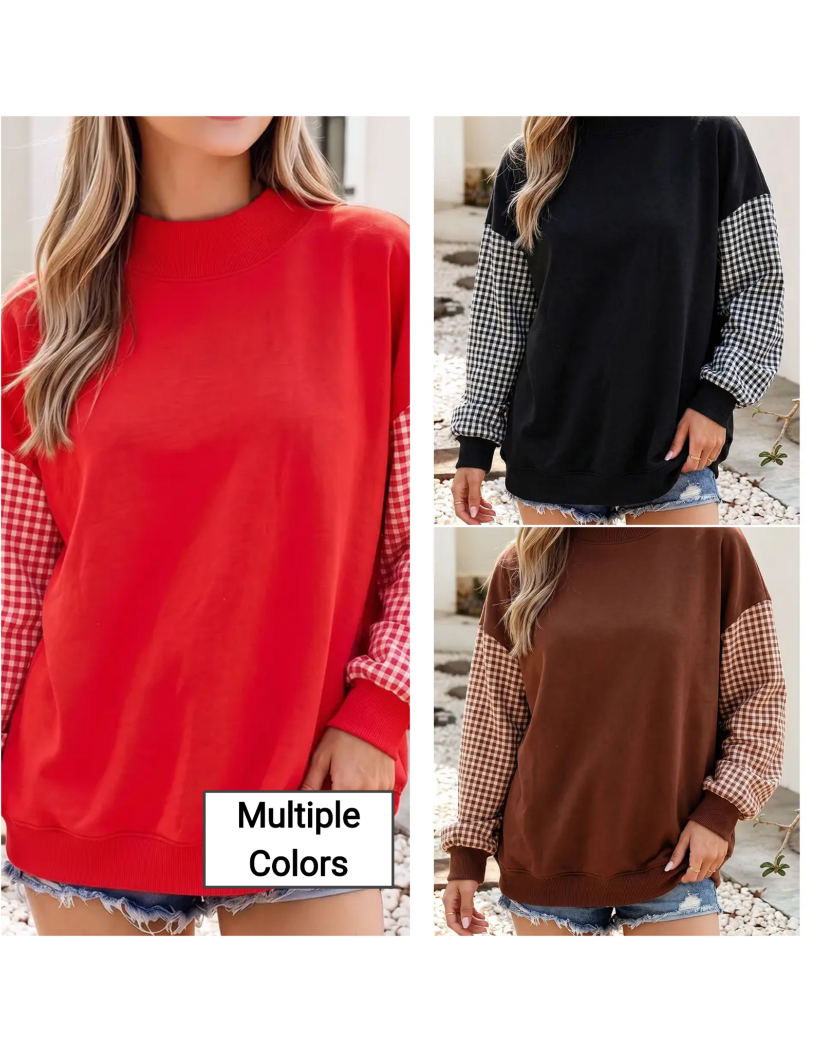 Anna Gingham Sleeve Sweatshirt