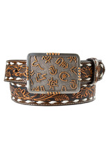 Angel Ranch Ladies Western Brown Floral Embossed Branded Buckle Belt