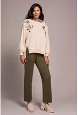 Tribal Tribal Crew Neck Front Slit Top with Embroidery