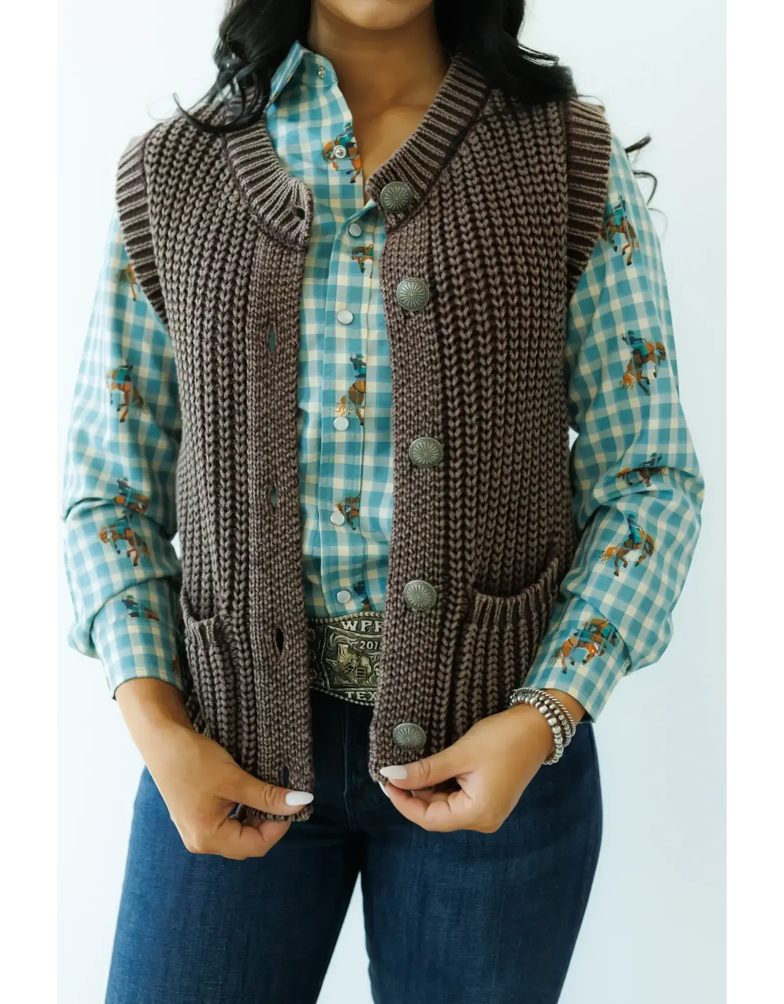 Howdy Hanny Brown Corded Concho Button Vest