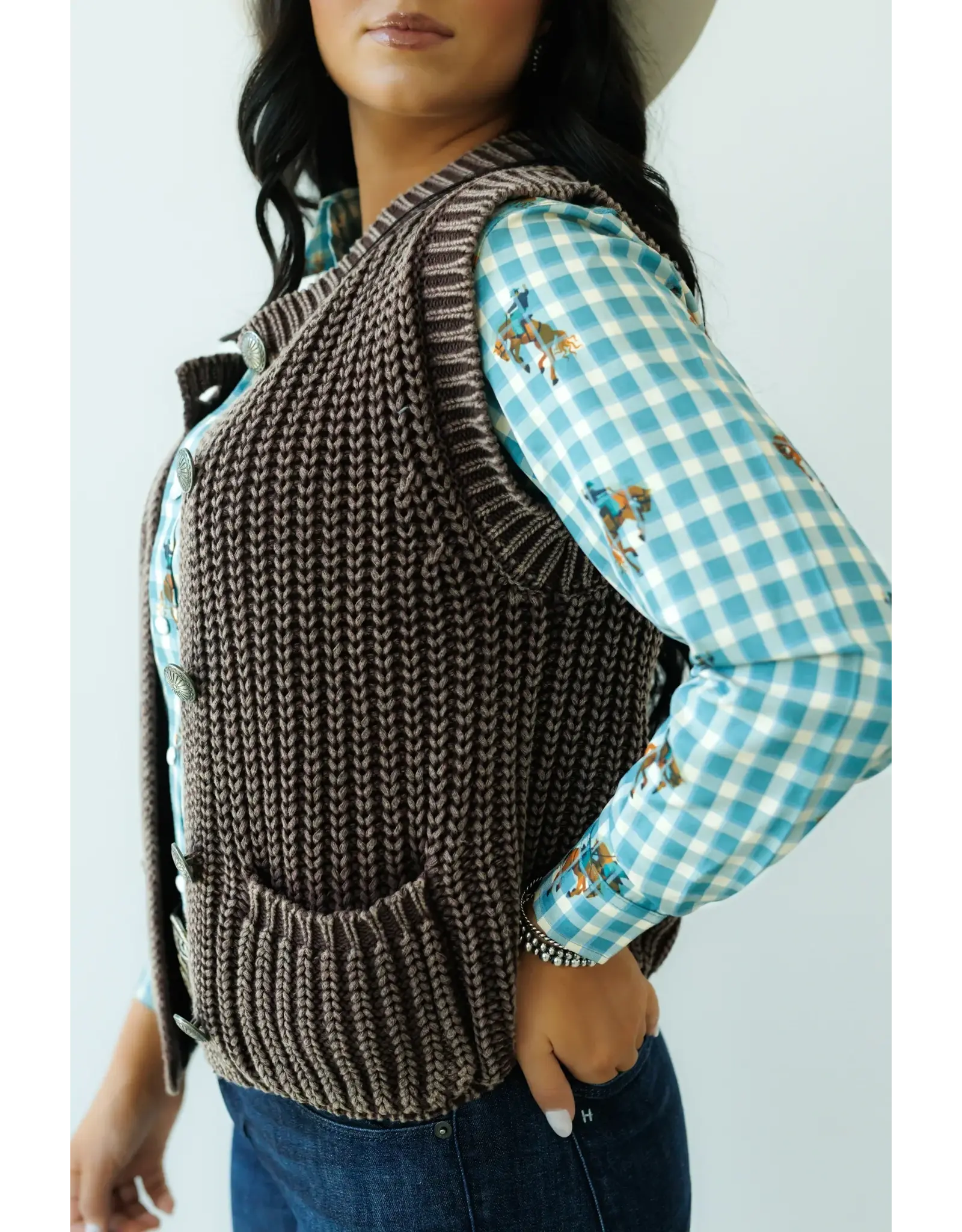 Howdy Hanny Brown Corded Concho Button Vest