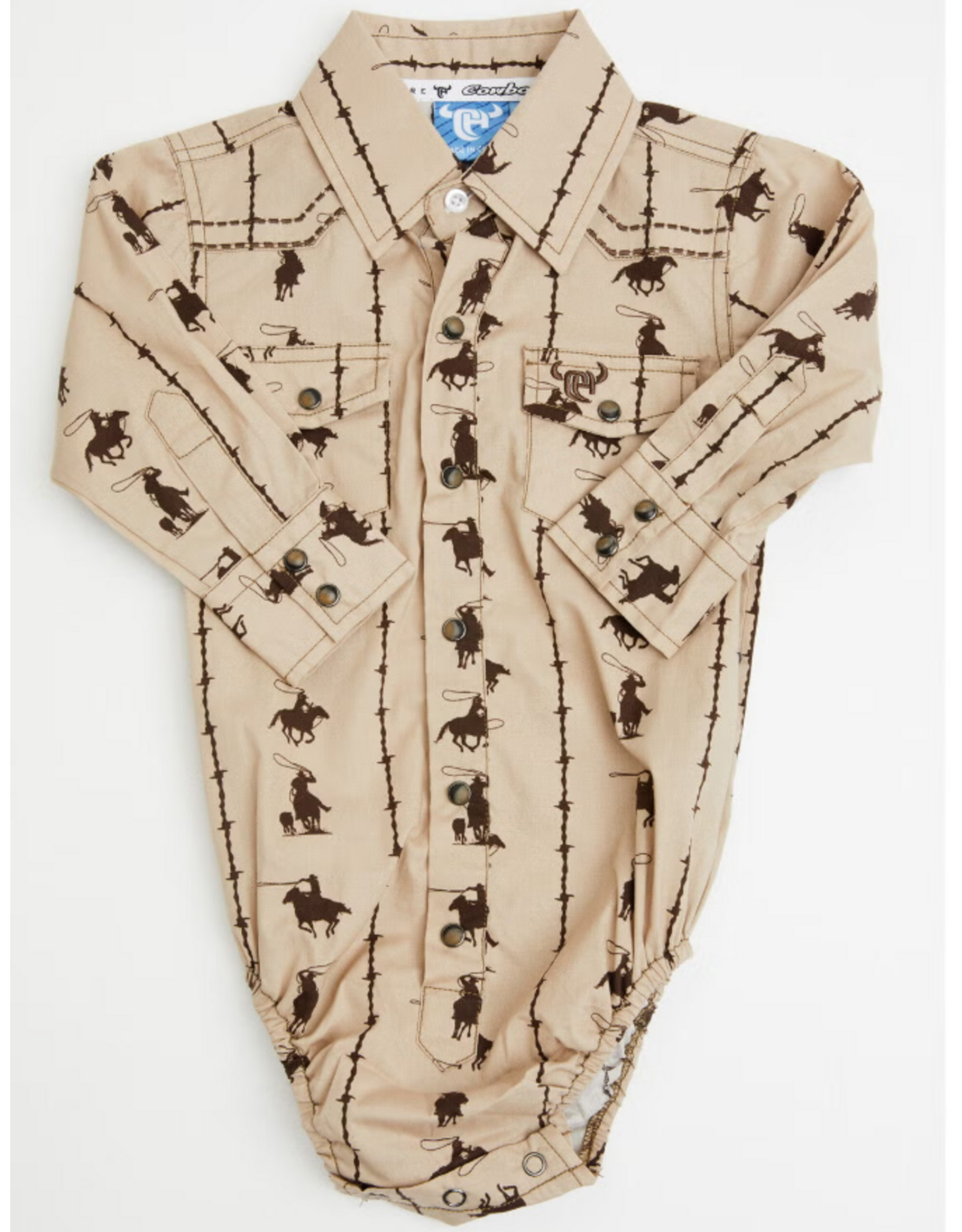 Infant Barbed Roper L/S Romper Tan