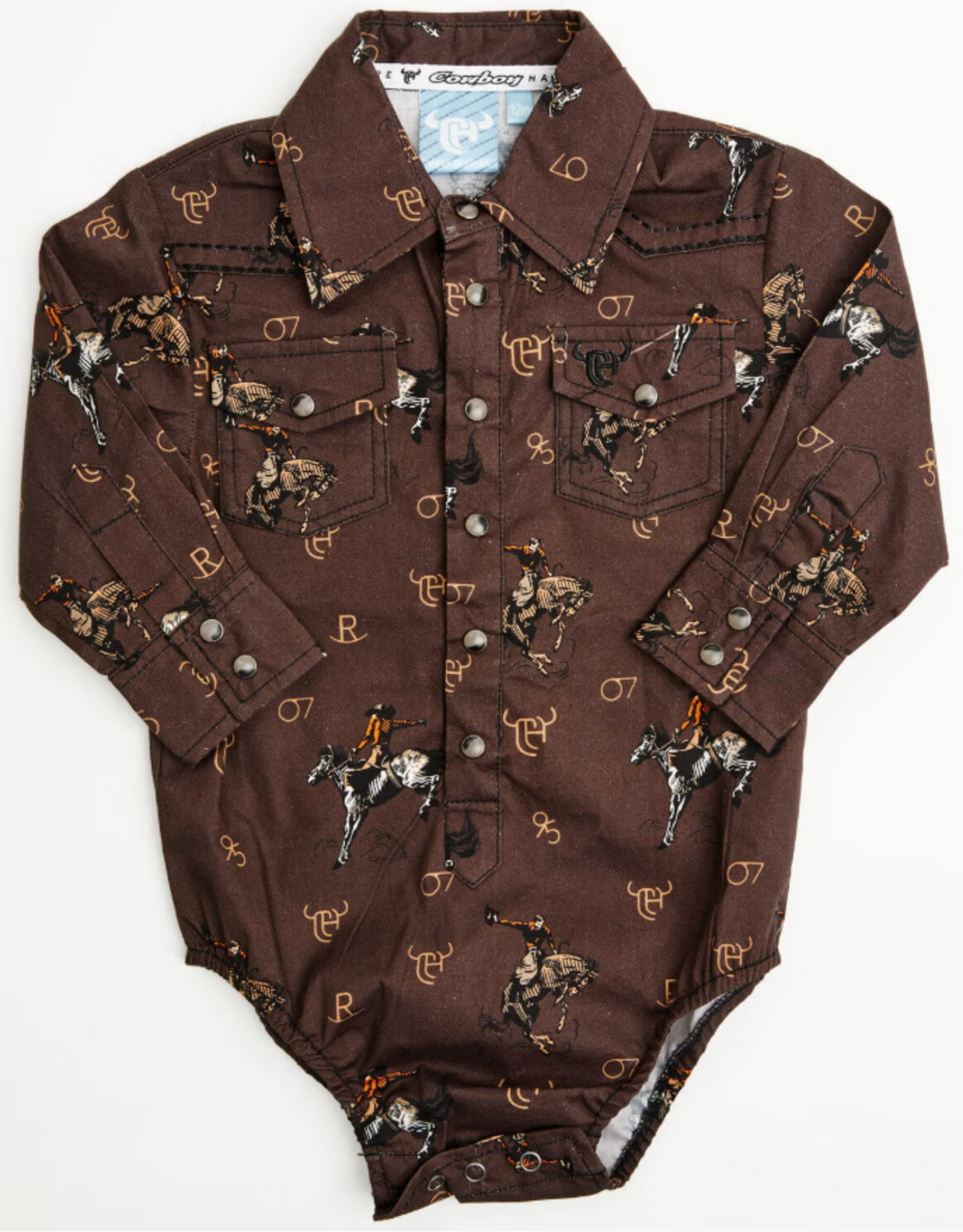 Infant Vintage Bronc L/S Romper Dark Brown