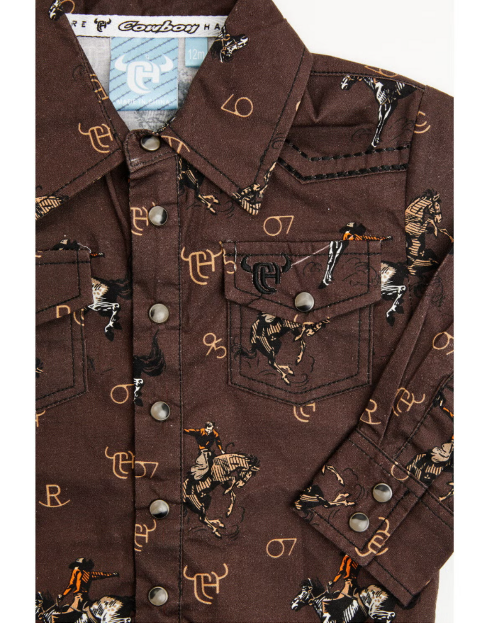 Infant Vintage Bronc L/S Romper Dark Brown