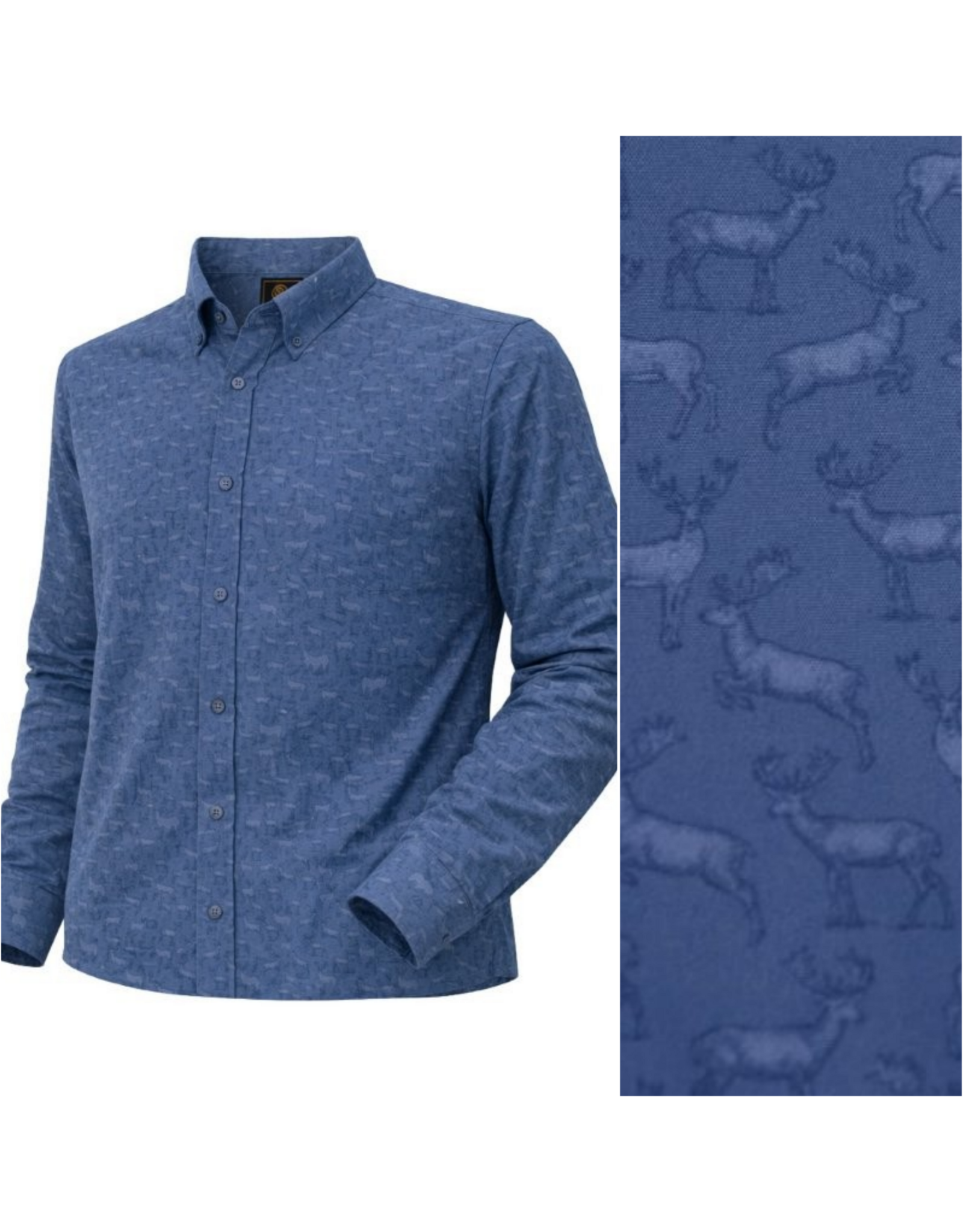 Mens Dear Print Long Sleeve Blue Shirt