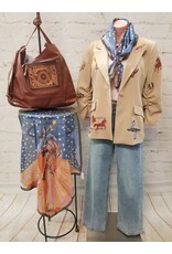 Dally Western Embroidery Ruched Sleeve Taupe Blazer