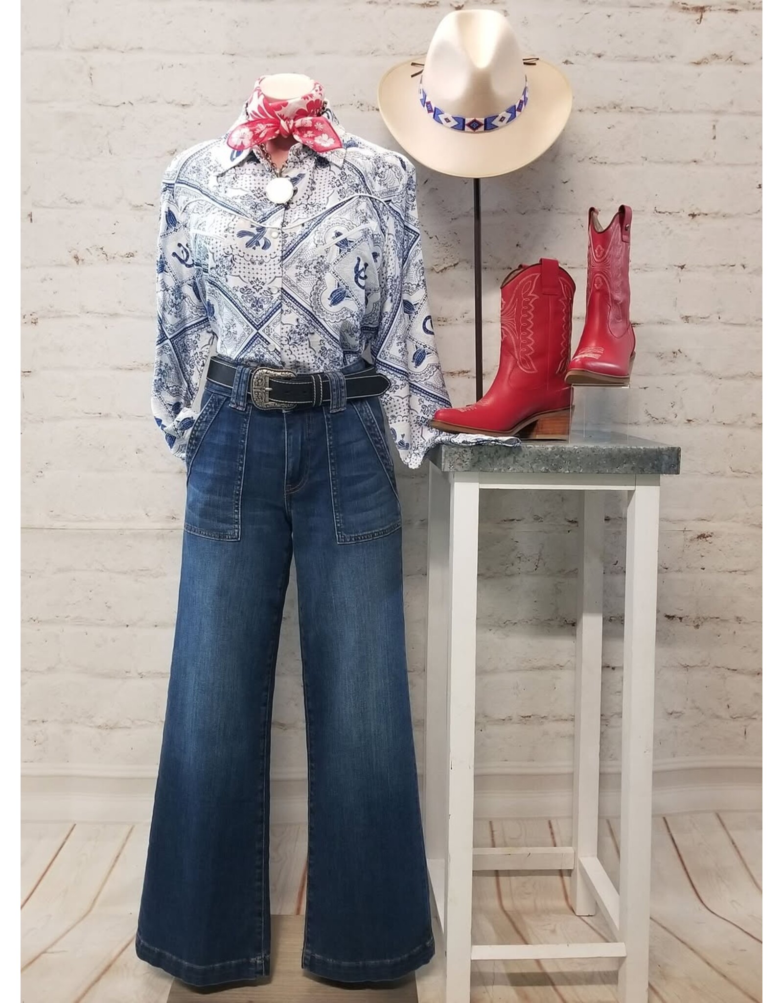 Lainey Western Long Sleeve Blue Button-Up Shirt