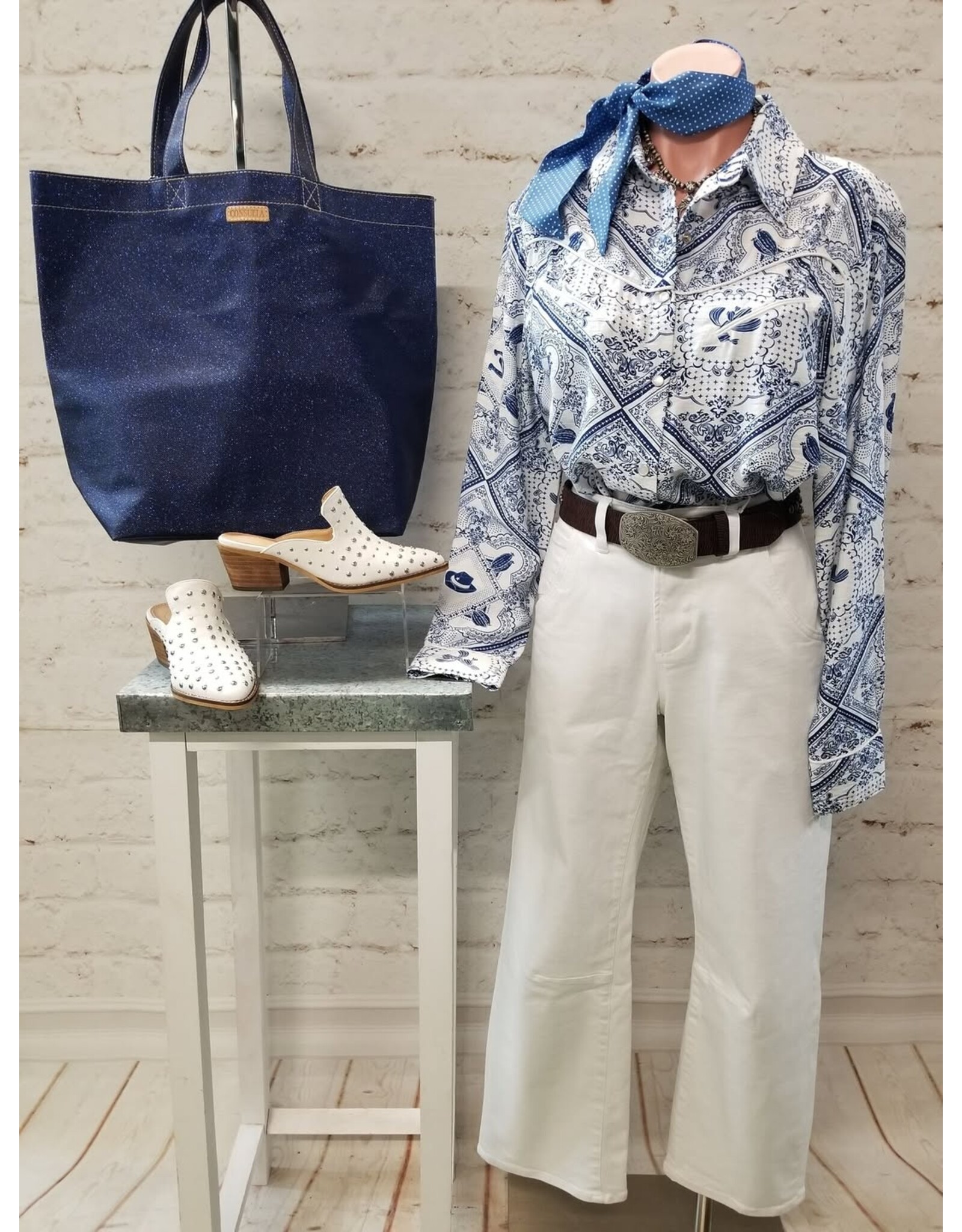 Lainey Western Long Sleeve Blue Button-Up Shirt