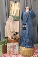 Elizah Embroidered Scallop Edge Denim Maxi Dress