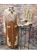 Susie Suede Embroidered Patch Midi Skirt