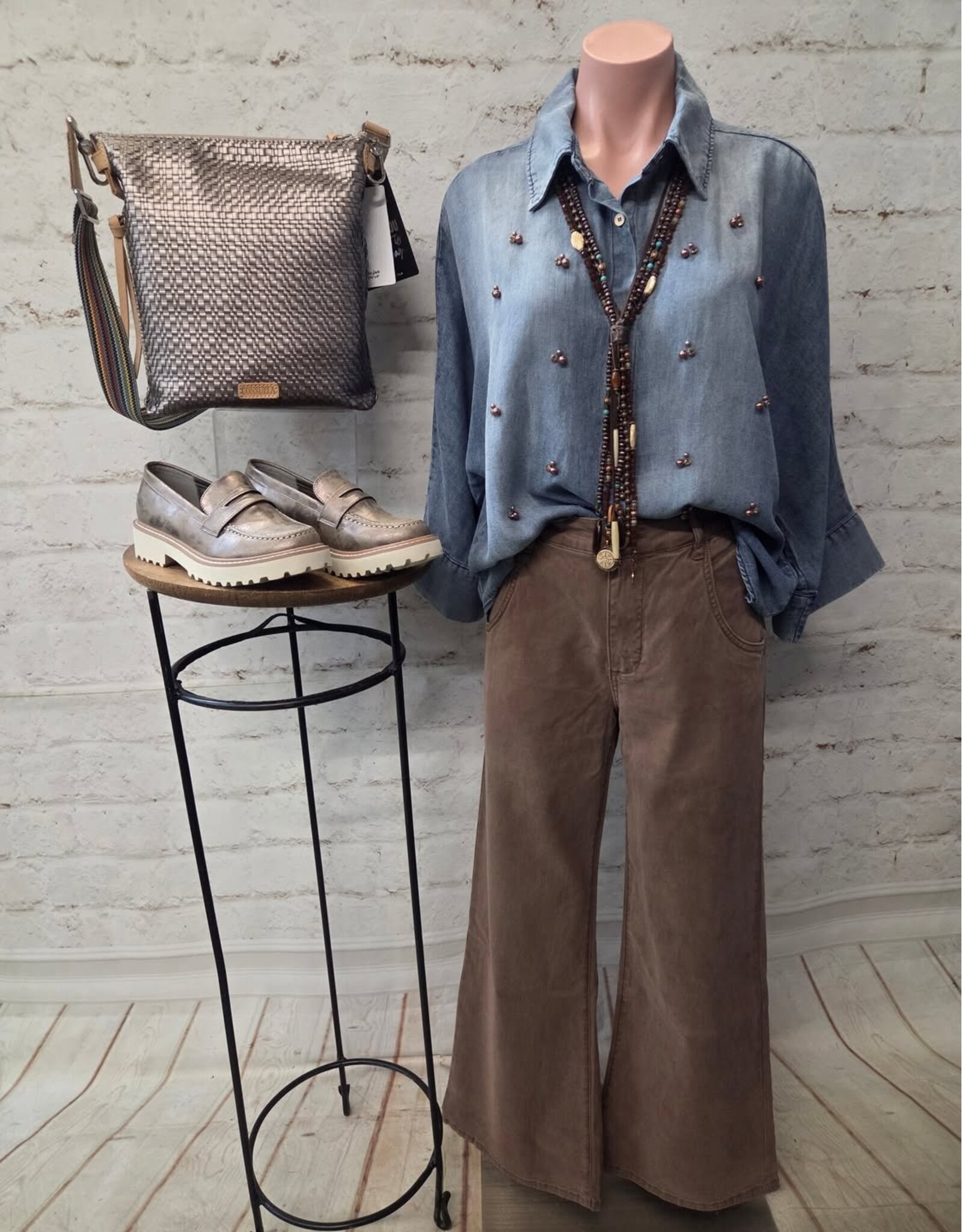 Hi-Low Pearl Chambray Top