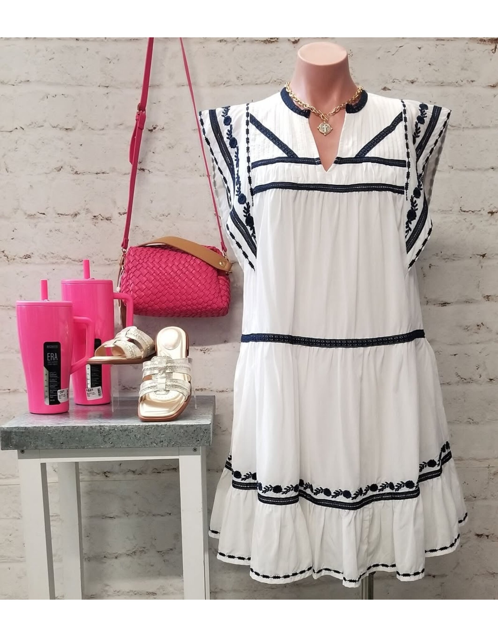 Dear John Denim Dear John Janessa Dress White with Blue Embroidery
