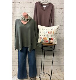 Dear John Denim Dear John Mira V-Neck Oversized Long Sleeve Top - Dark Olive
