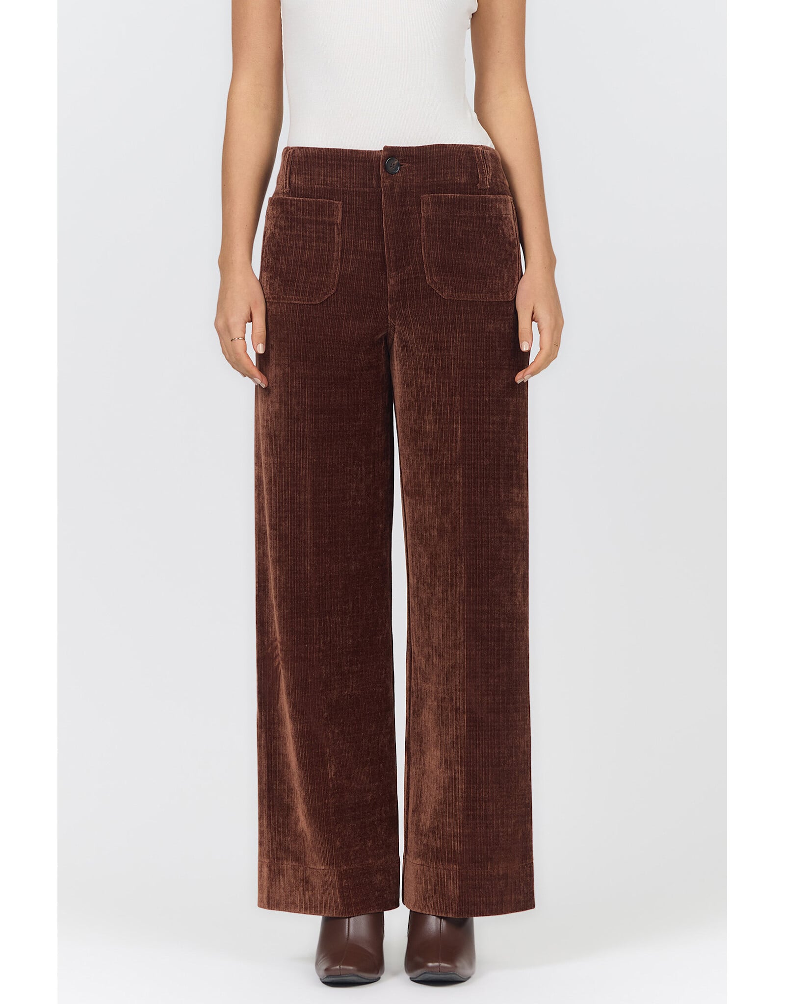 Dear John Denim Dear John Audrey Regular Full Wide Leg High Rise Clean Hem Pants Shaved Chocolate