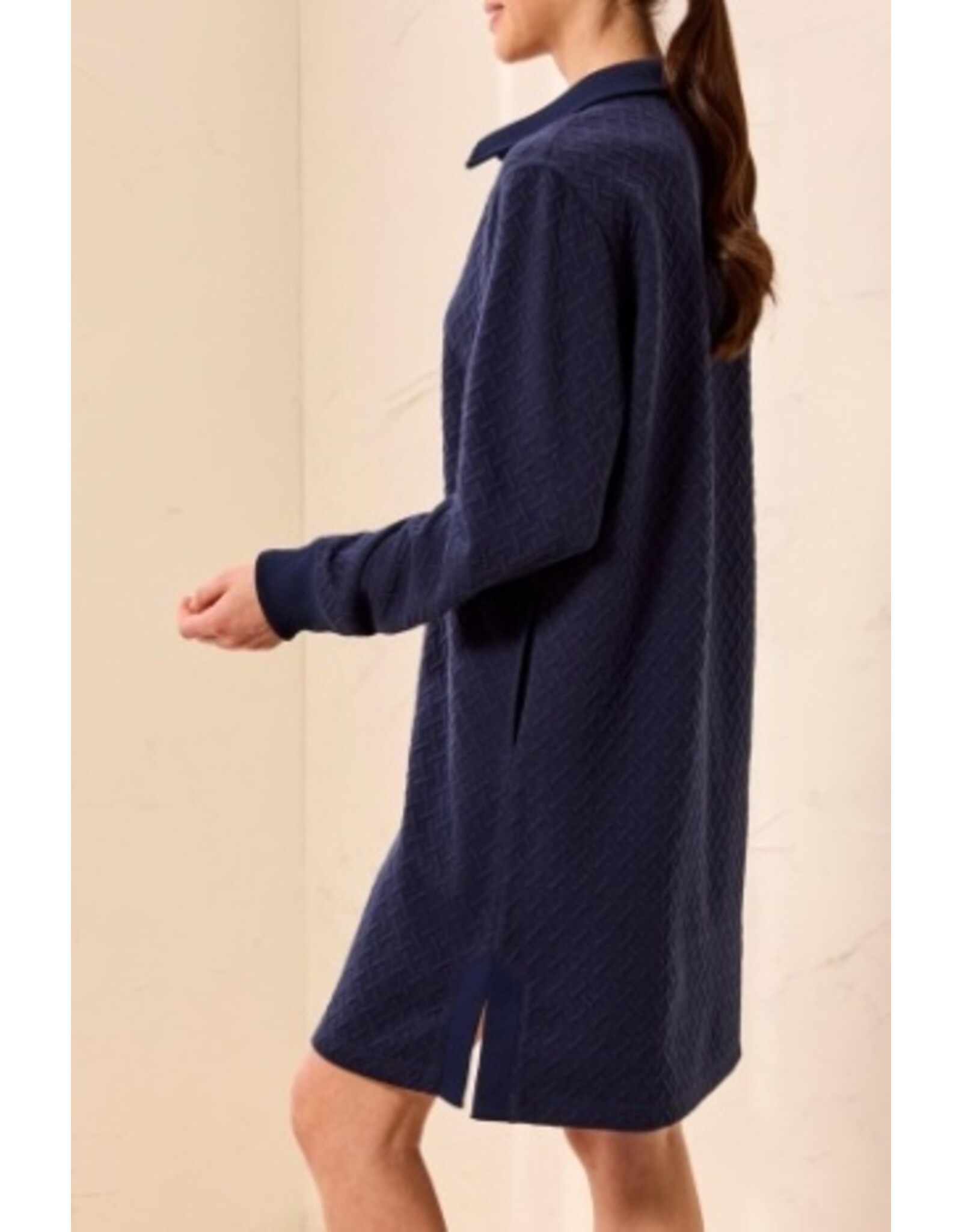Tribal Tribal Textured Quarter-Zip Collared Knit Dress Jet Blue