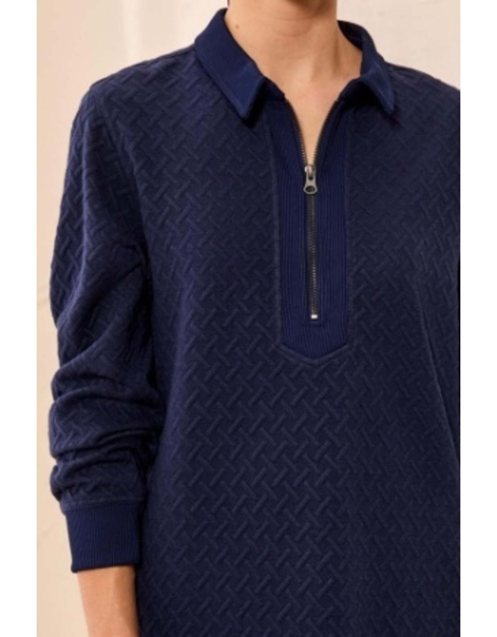 Tribal Tribal Textured Quarter-Zip Collared Knit Dress Jet Blue