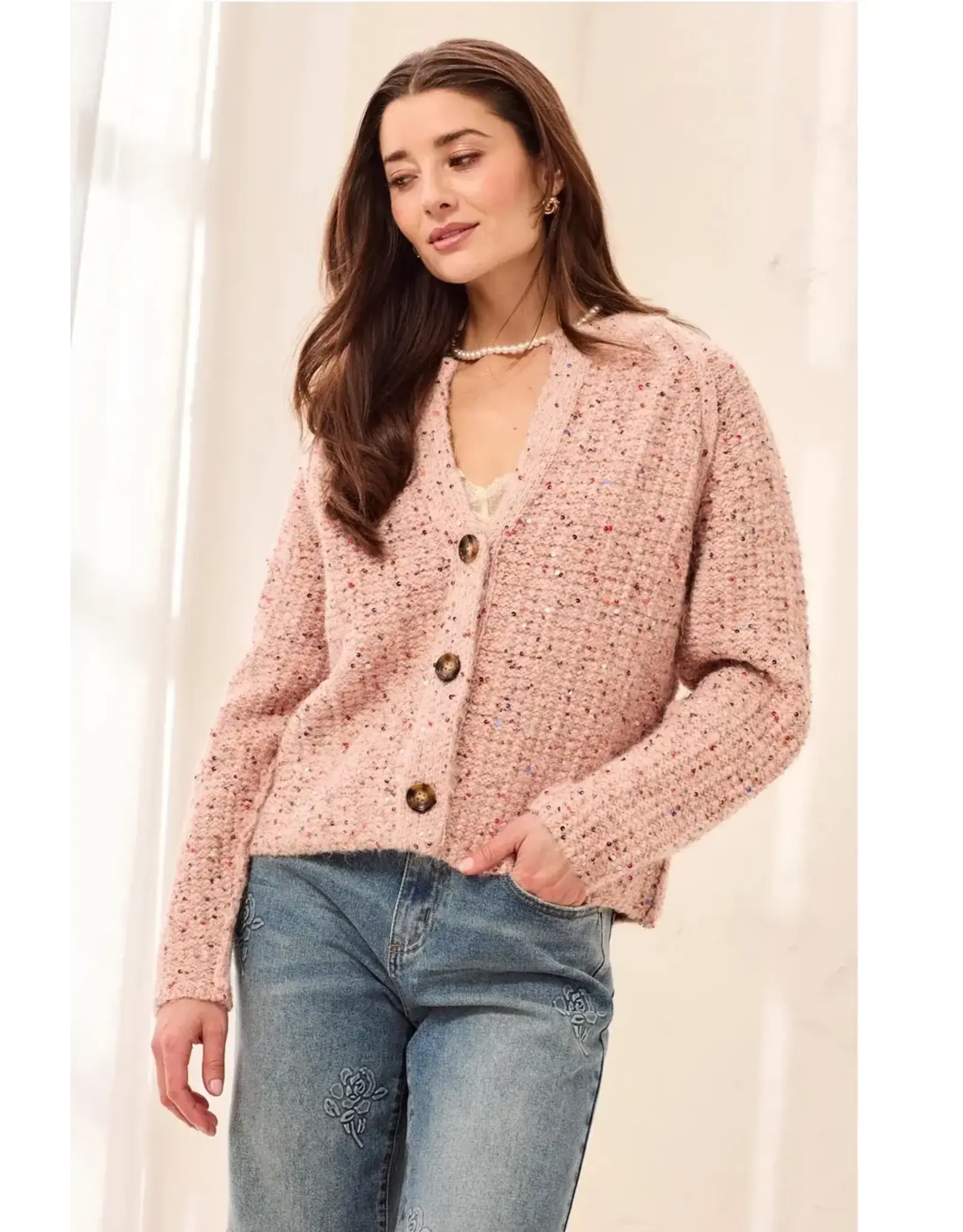 Tribal Tribal Sequined Sweater Cardigan Macaron