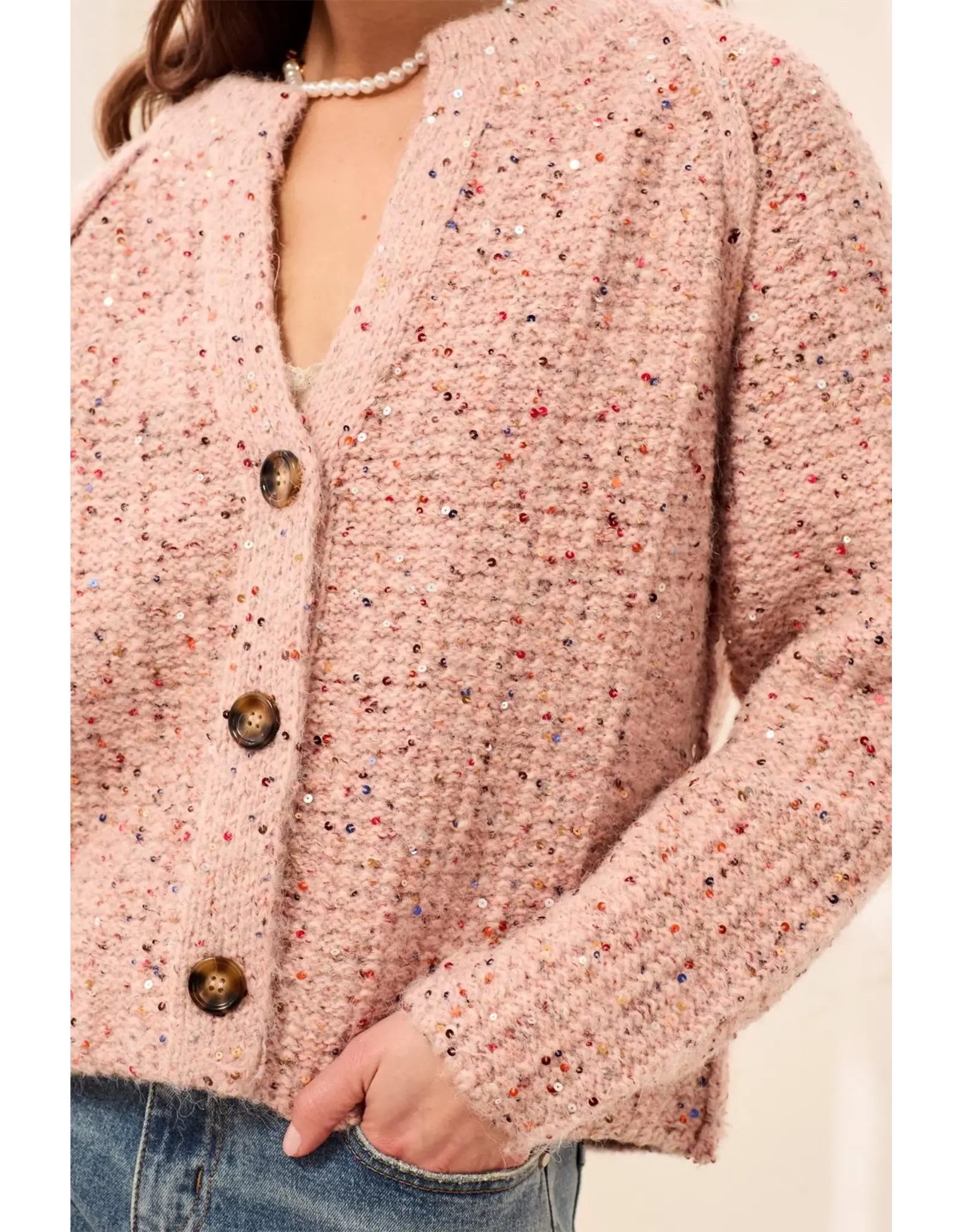 Tribal Tribal Sequined Sweater Cardigan Macaron