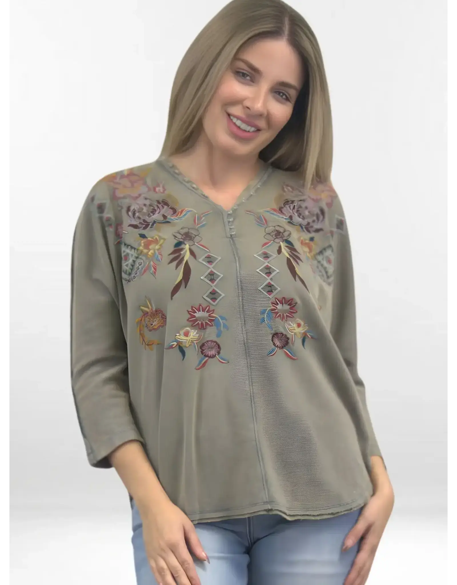 Caite Cecily 3/4 Sleeve Top Storm Grey