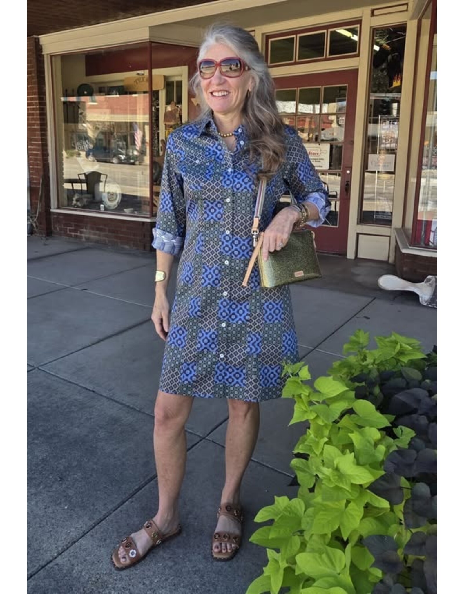 Dizzy Lizzie Sag Harbor Dress Patchwork Foulard Navy Green