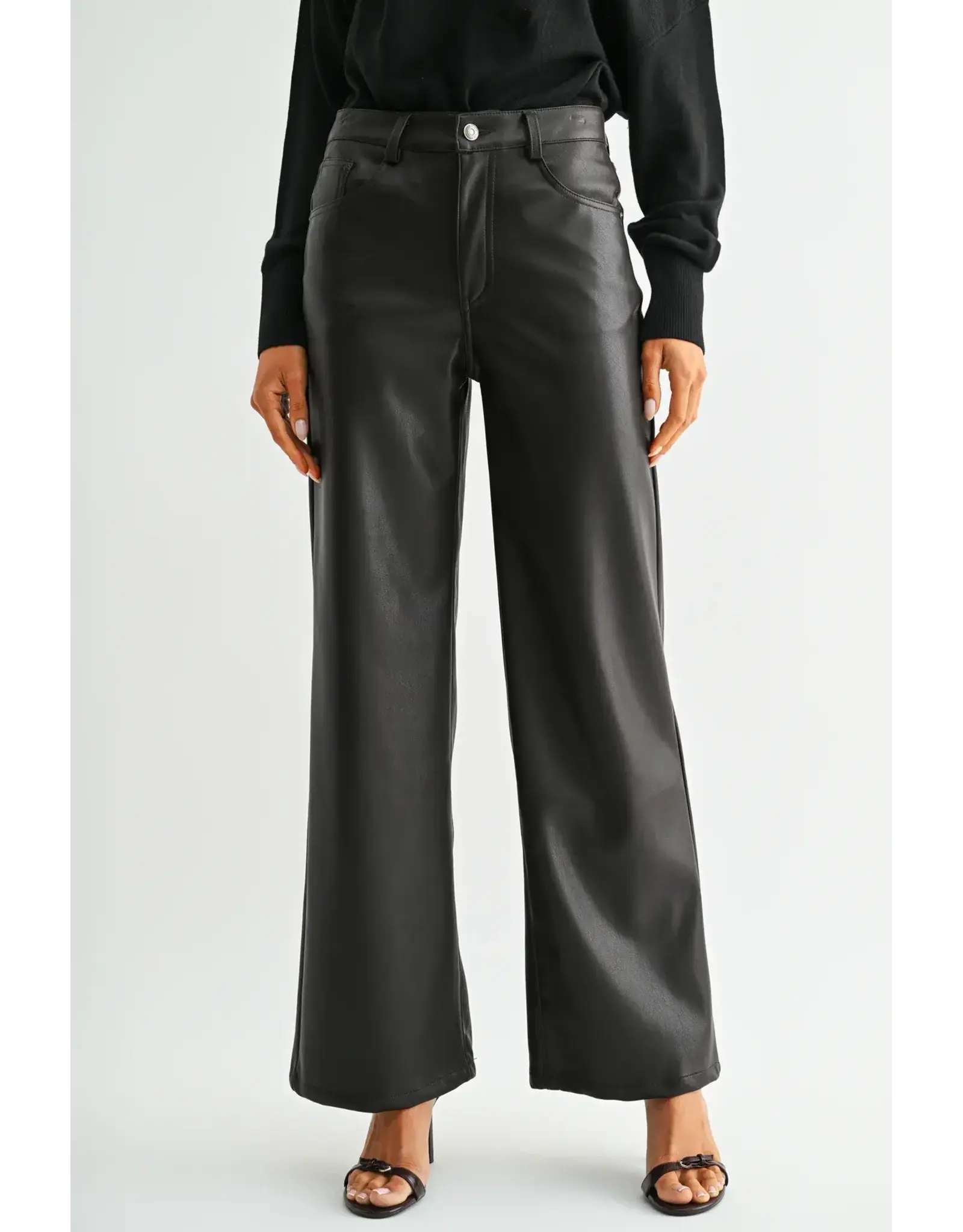 Maeve High-Rise Wide Leg Faux Leather Pants Dark Brown