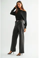 Maeve High-Rise Wide Leg Faux Leather Pants Dark Brown