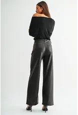 Maeve High-Rise Wide Leg Faux Leather Pants Dark Brown