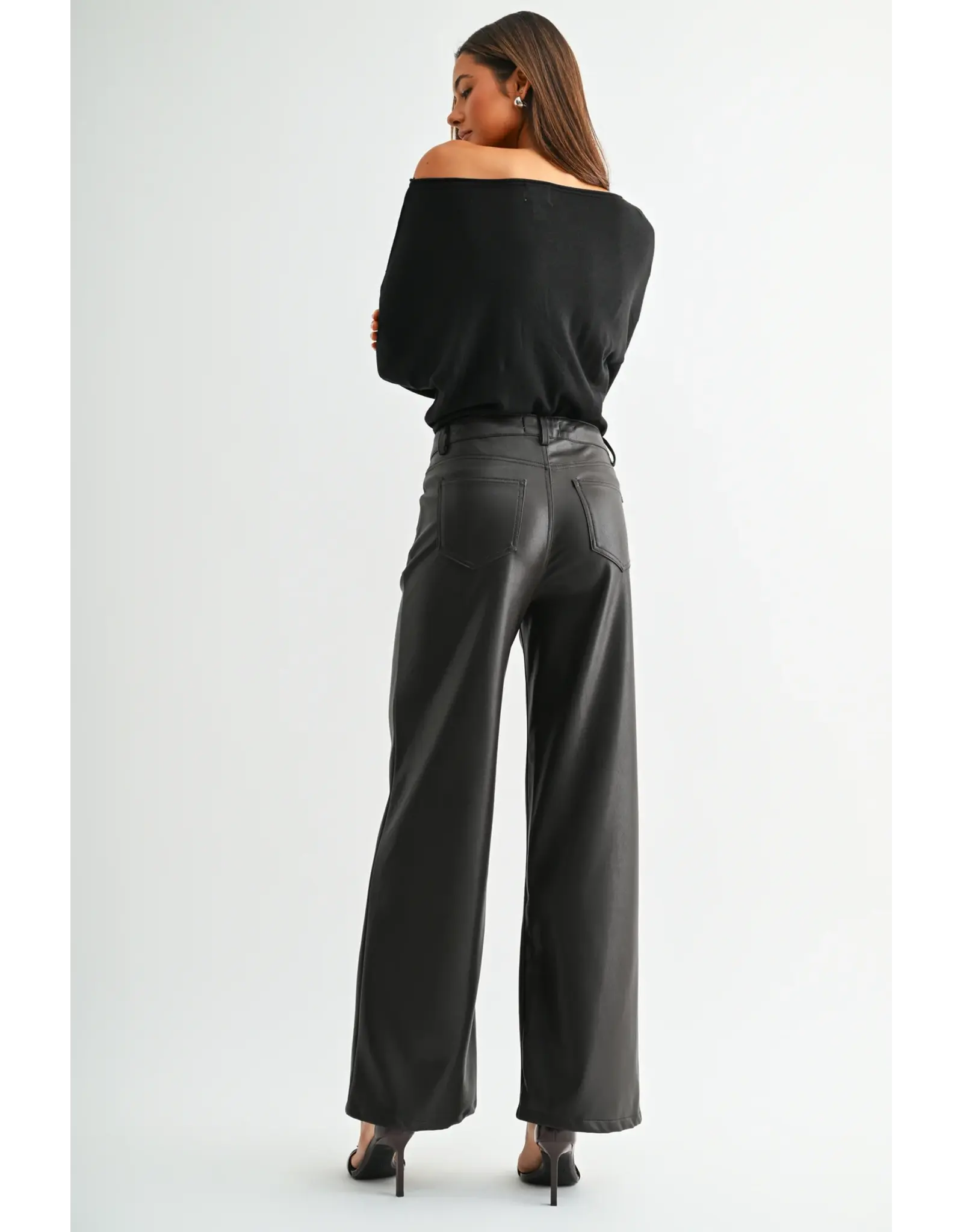Maeve High-Rise Wide Leg Faux Leather Pants Dark Brown