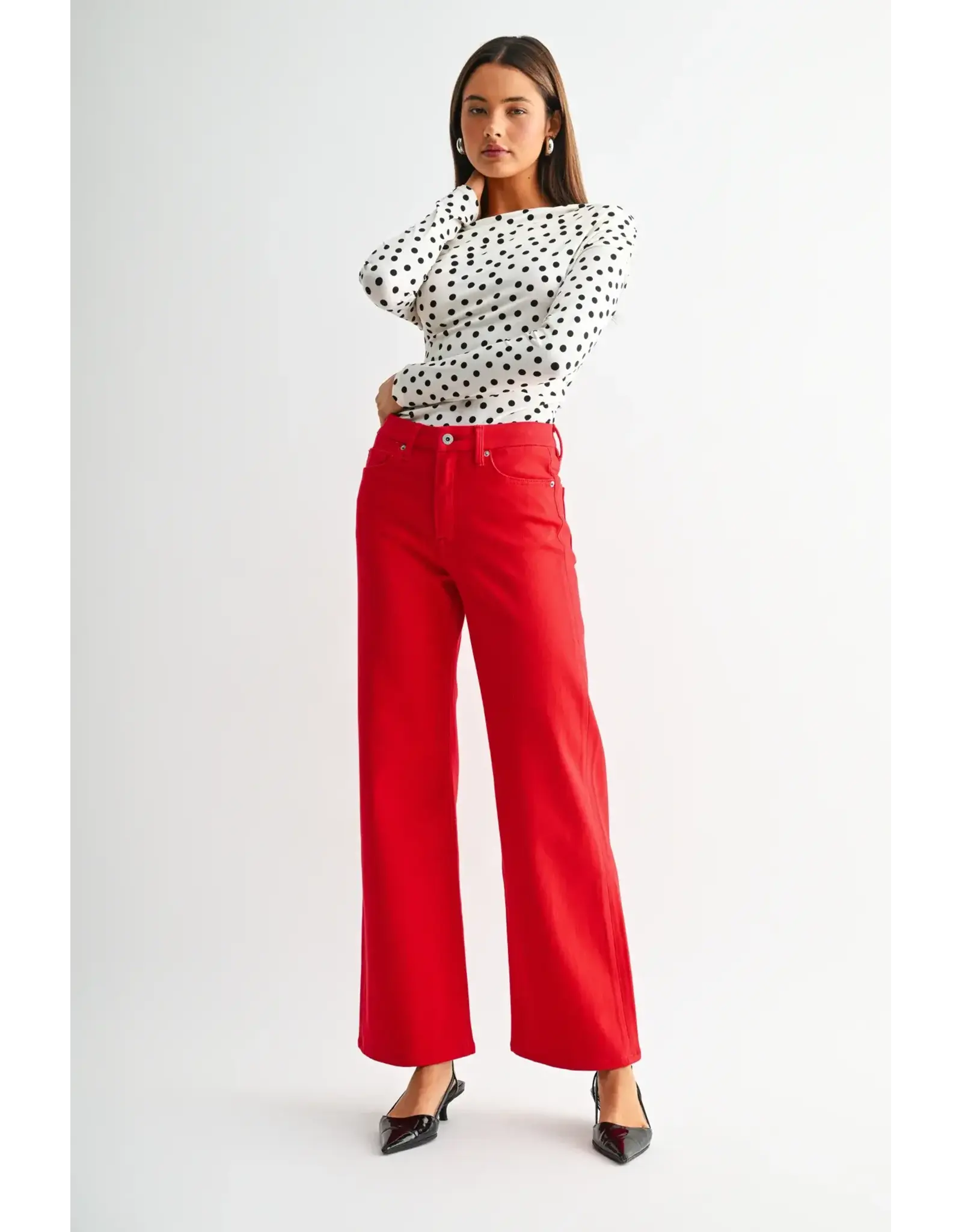 Myleigh High Rise Wide Leg Jeans Husker Red