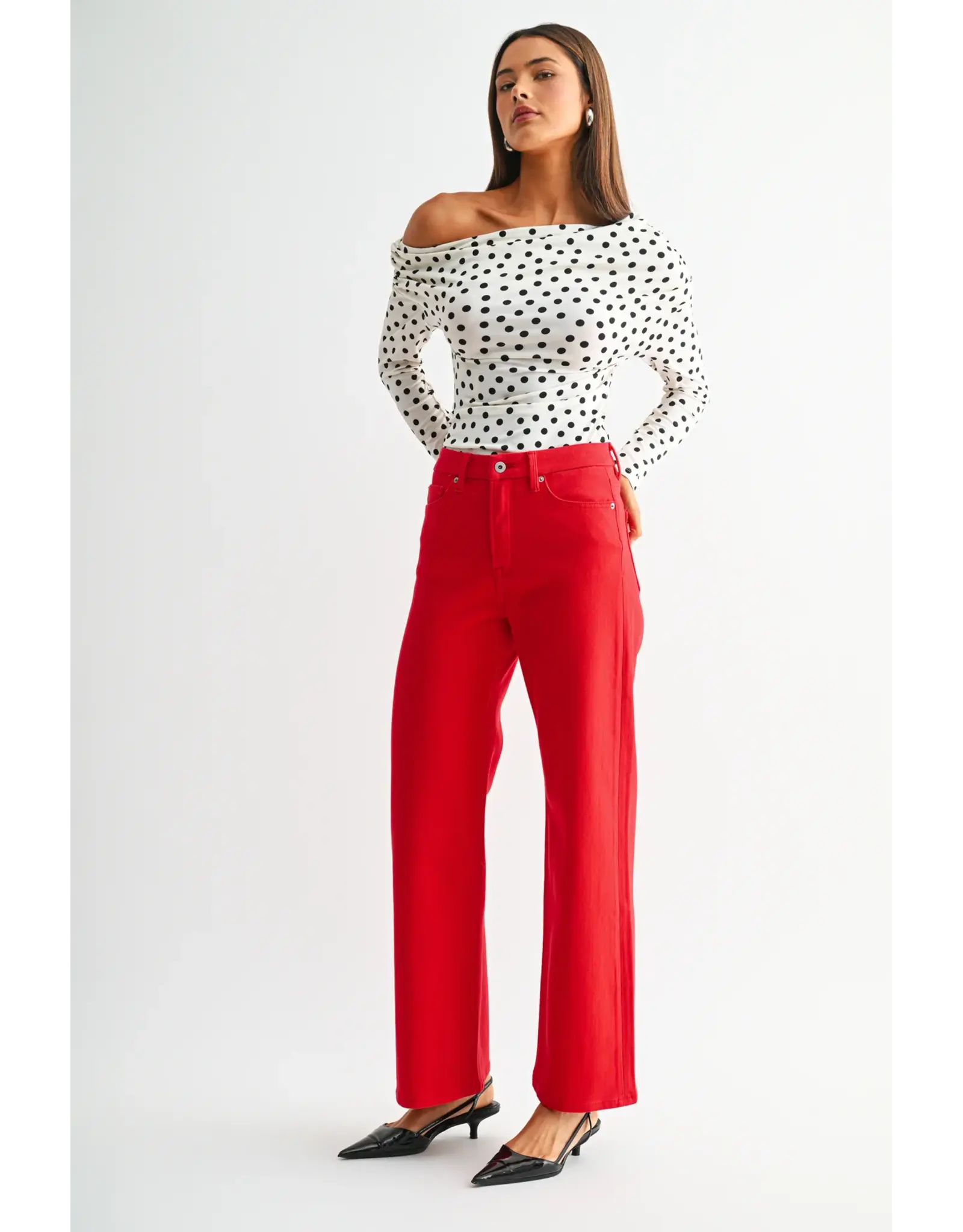 Myleigh High Rise Wide Leg Jeans Husker Red