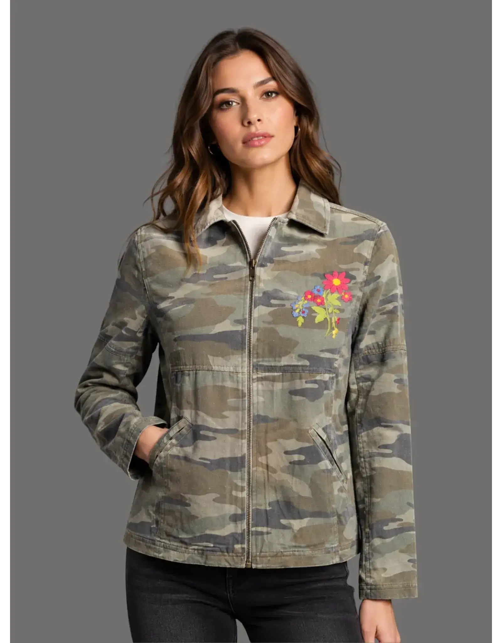 Camouflage Floral Embroidered Jacket