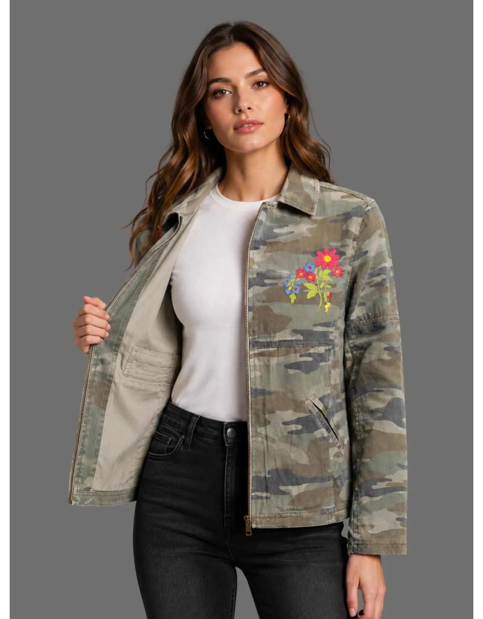 Camouflage Floral Embroidered Jacket
