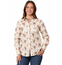 Longhorn Long Sleeve Pearl Snap Ivory