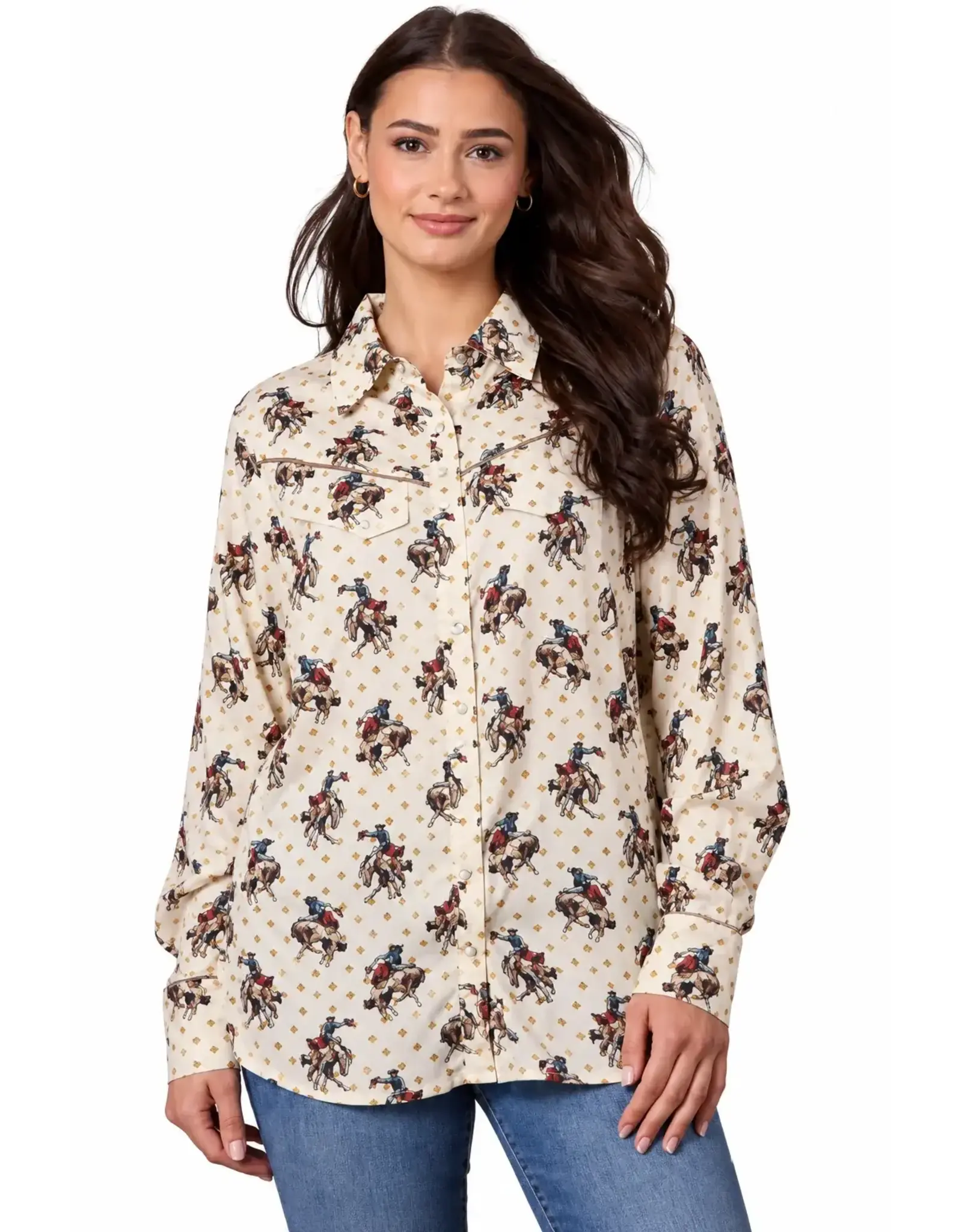 Buckaroo Betty Long Sleeve Pearl Snap Ivory